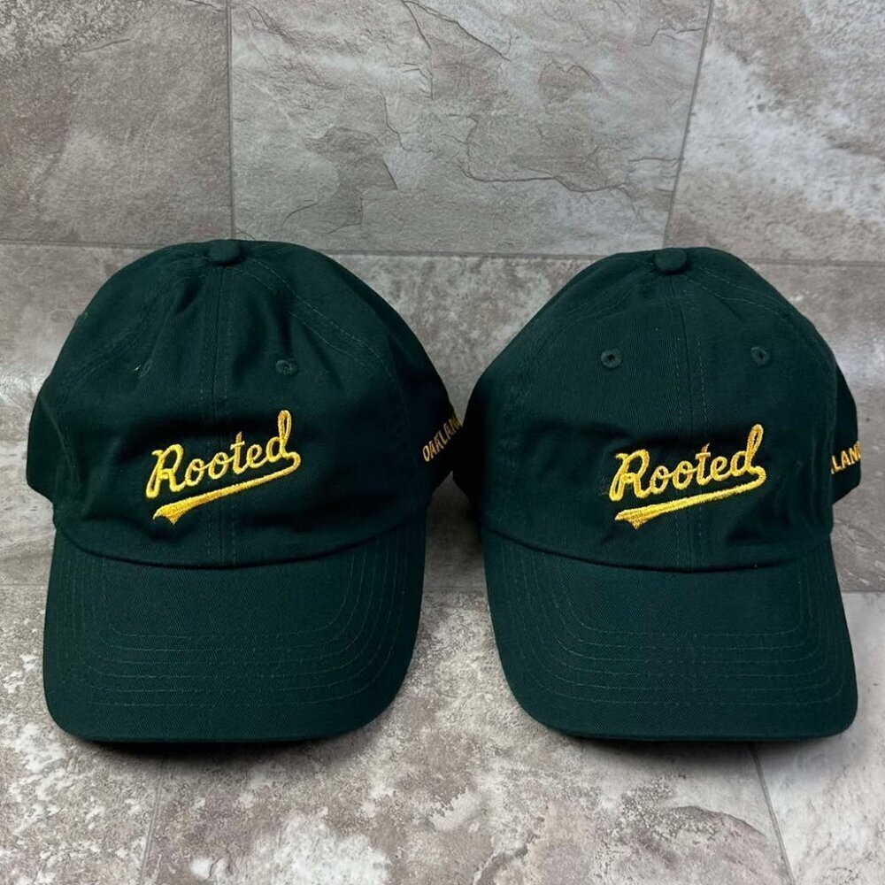 x2 Rooted Oaklandish Embroidered Dark Green Graphic Baseball Cap Hat Adjustable